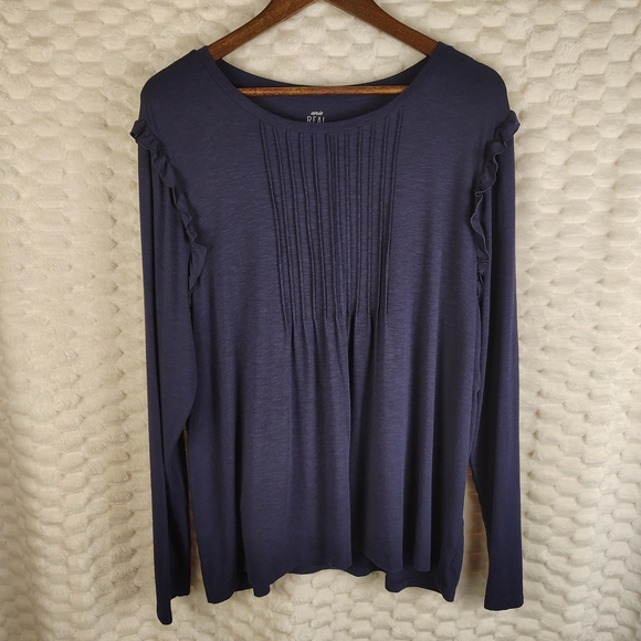 Aerie Navy Real Soft Pleated Shirt with Ruffle Accents Women's Size XXL - Picture 2 of 11